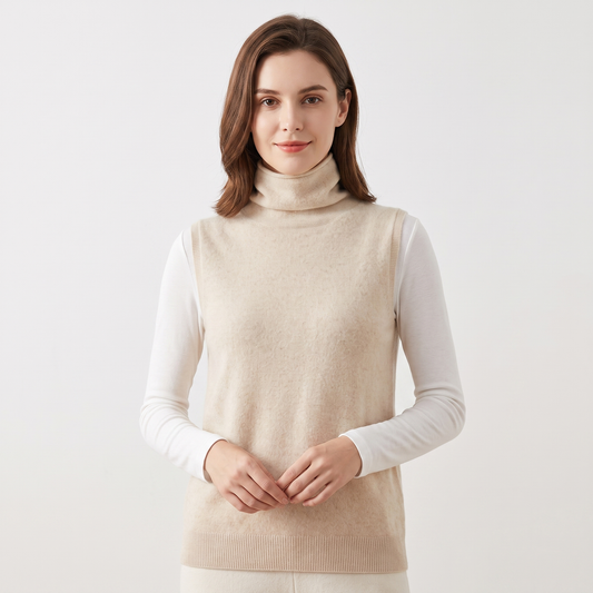 Women's Sleeveless Turtleneck Knit Vest Cashmere Feel Soft Layering Top