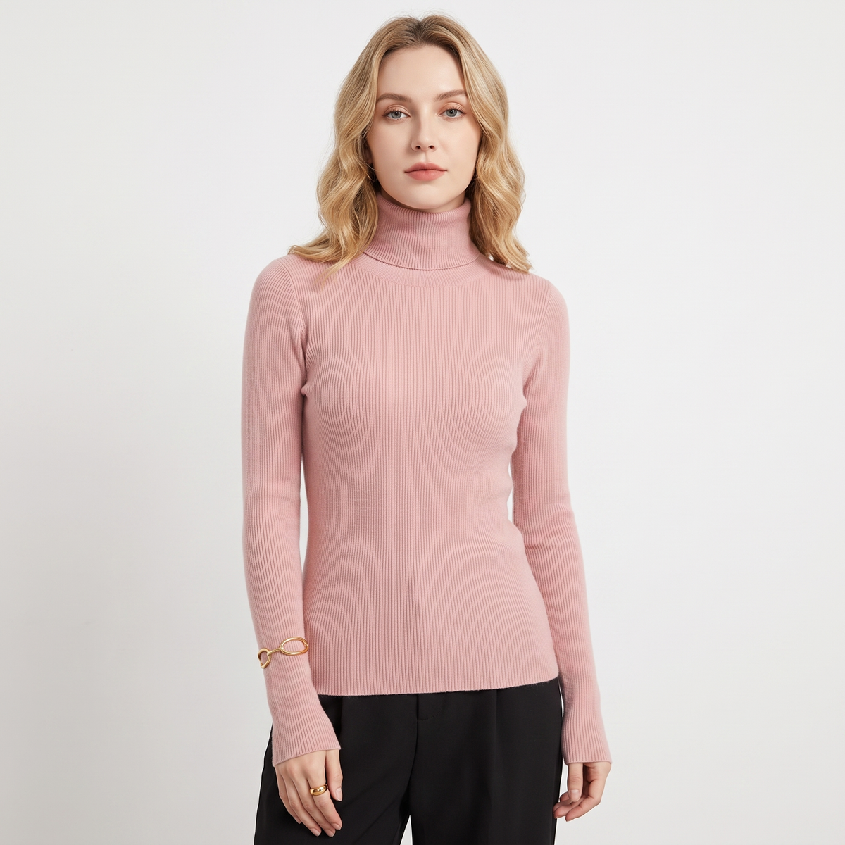 Women's Turtleneck Ribbed Knit Winter Sweater Slim-Fit Long-Sleeve Pullover