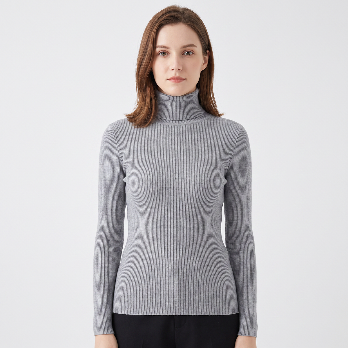 Women's Turtleneck Ribbed Knit Winter Sweater Slim-Fit Long-Sleeve Pullover