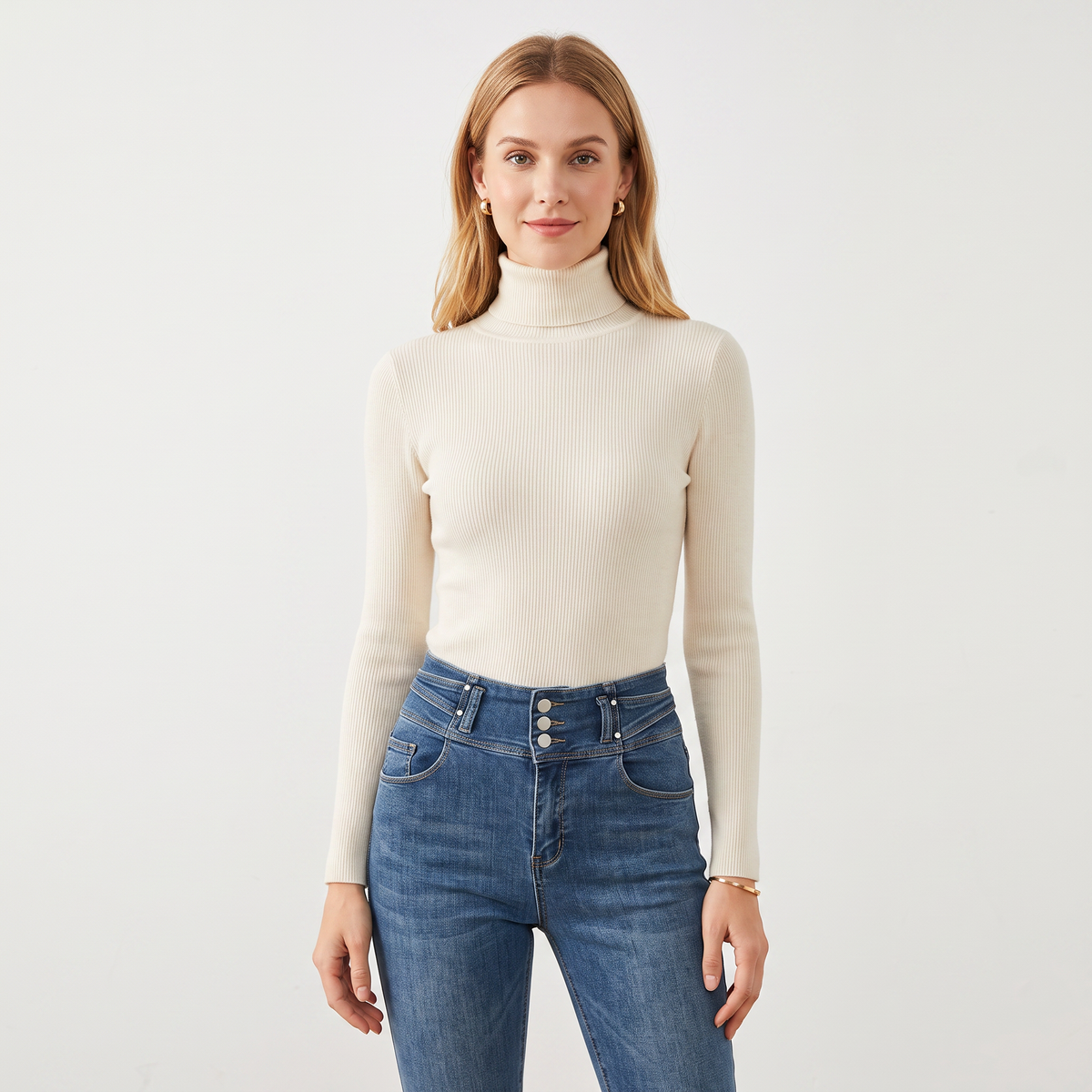 Women's Turtleneck Ribbed Knit Winter Sweater Slim-Fit Long-Sleeve Pullover