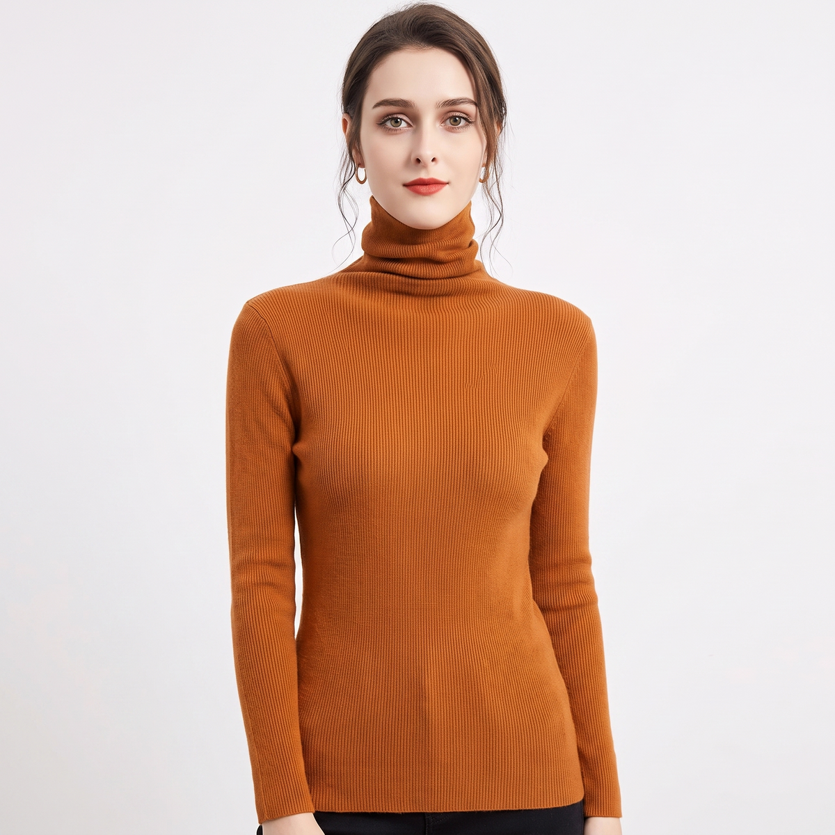 Women's Turtleneck Ribbed Knit Winter Sweater Slim-Fit Long-Sleeve Pullover