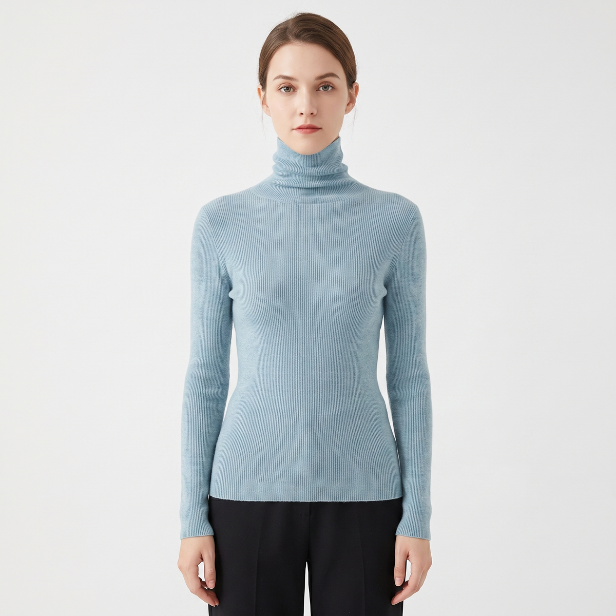 Women's Turtleneck Ribbed Knit Winter Sweater Slim-Fit Long-Sleeve Pullover