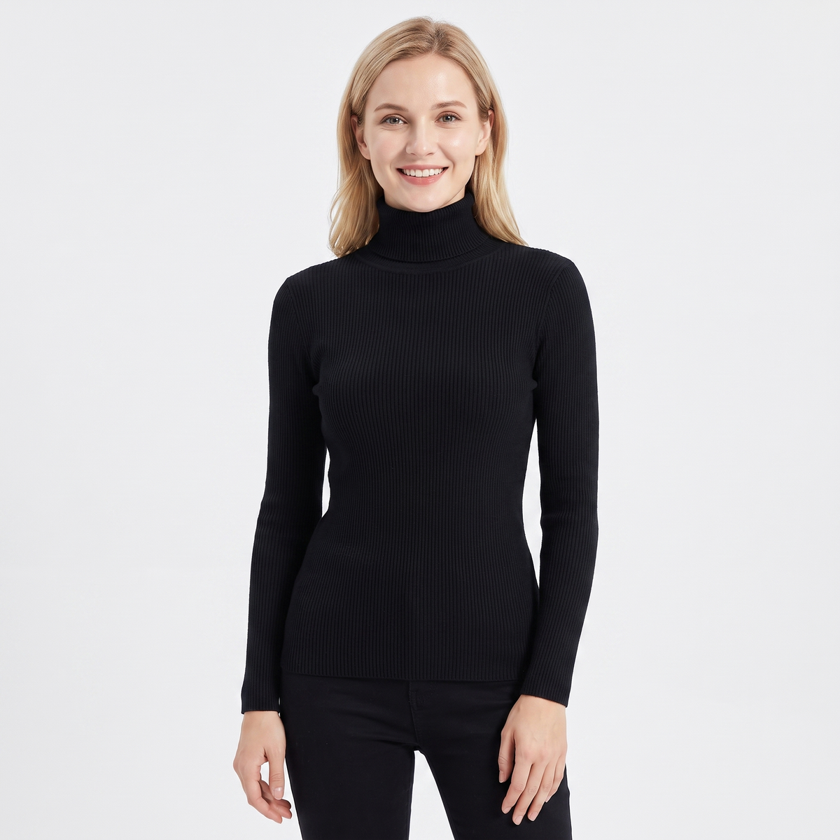 Women's Turtleneck Ribbed Knit Winter Sweater Slim-Fit Long-Sleeve Pullover