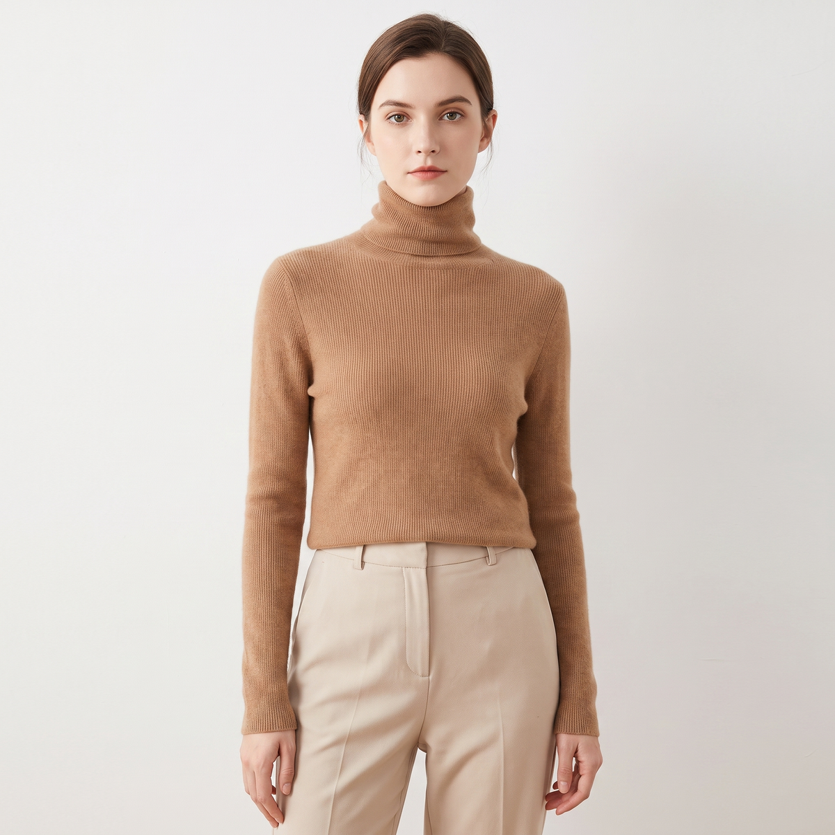 Women's Turtleneck Ribbed Knit Winter Sweater Slim-Fit Long-Sleeve Pullover