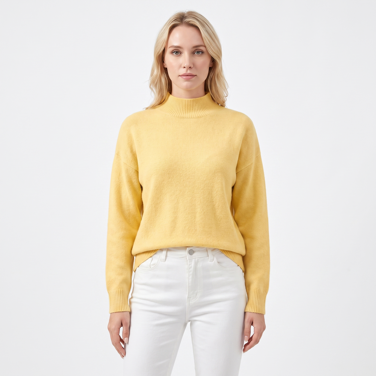 Women's Mock-Neck Winter Sweater Soft Knit Long-Sleeve Relaxed-Fit Pullover