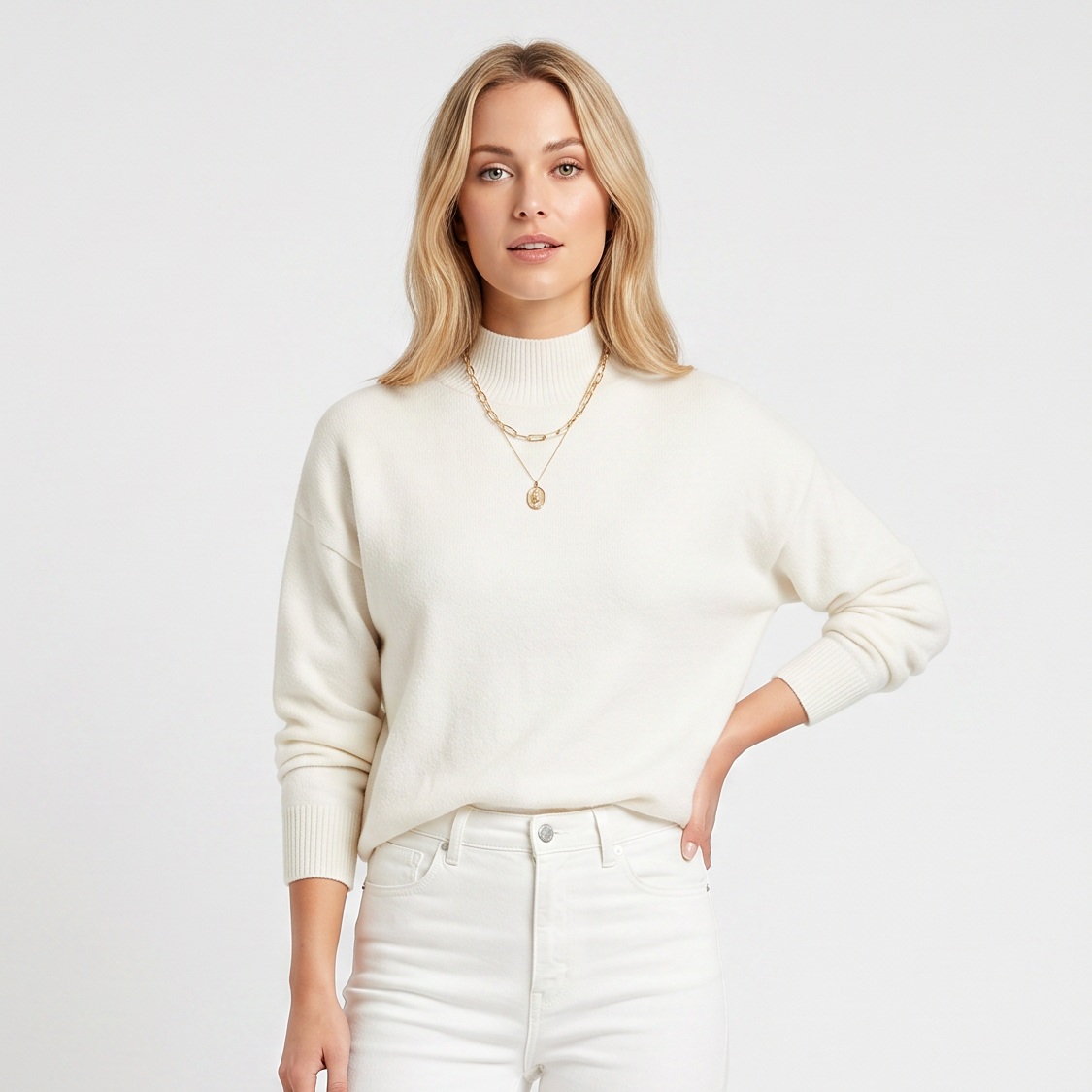 Women's Mock-Neck Winter Sweater Soft Knit Long-Sleeve Relaxed-Fit Pullover