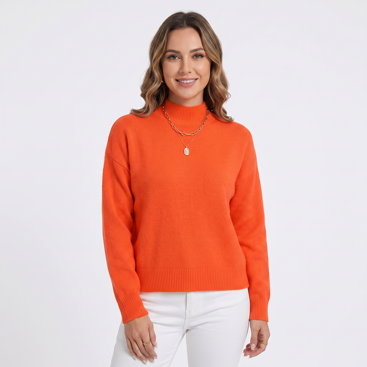 Women's Mock-Neck Winter Sweater Soft Knit Long-Sleeve Relaxed-Fit Pullover
