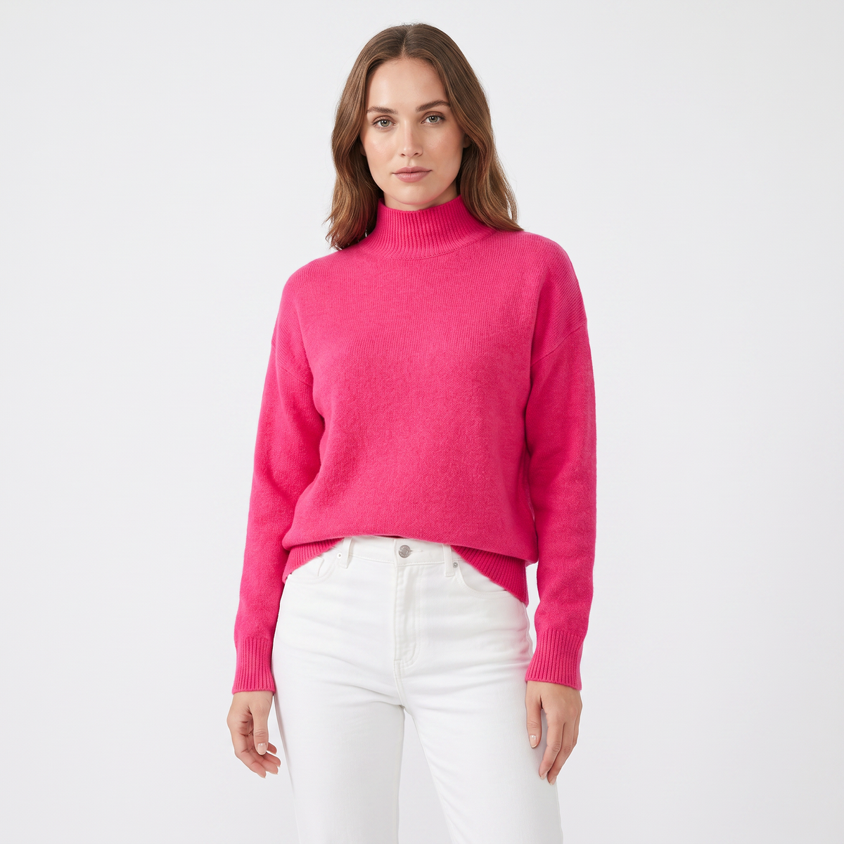 Women's Mock-Neck Winter Sweater Soft Knit Long-Sleeve Relaxed-Fit Pullover