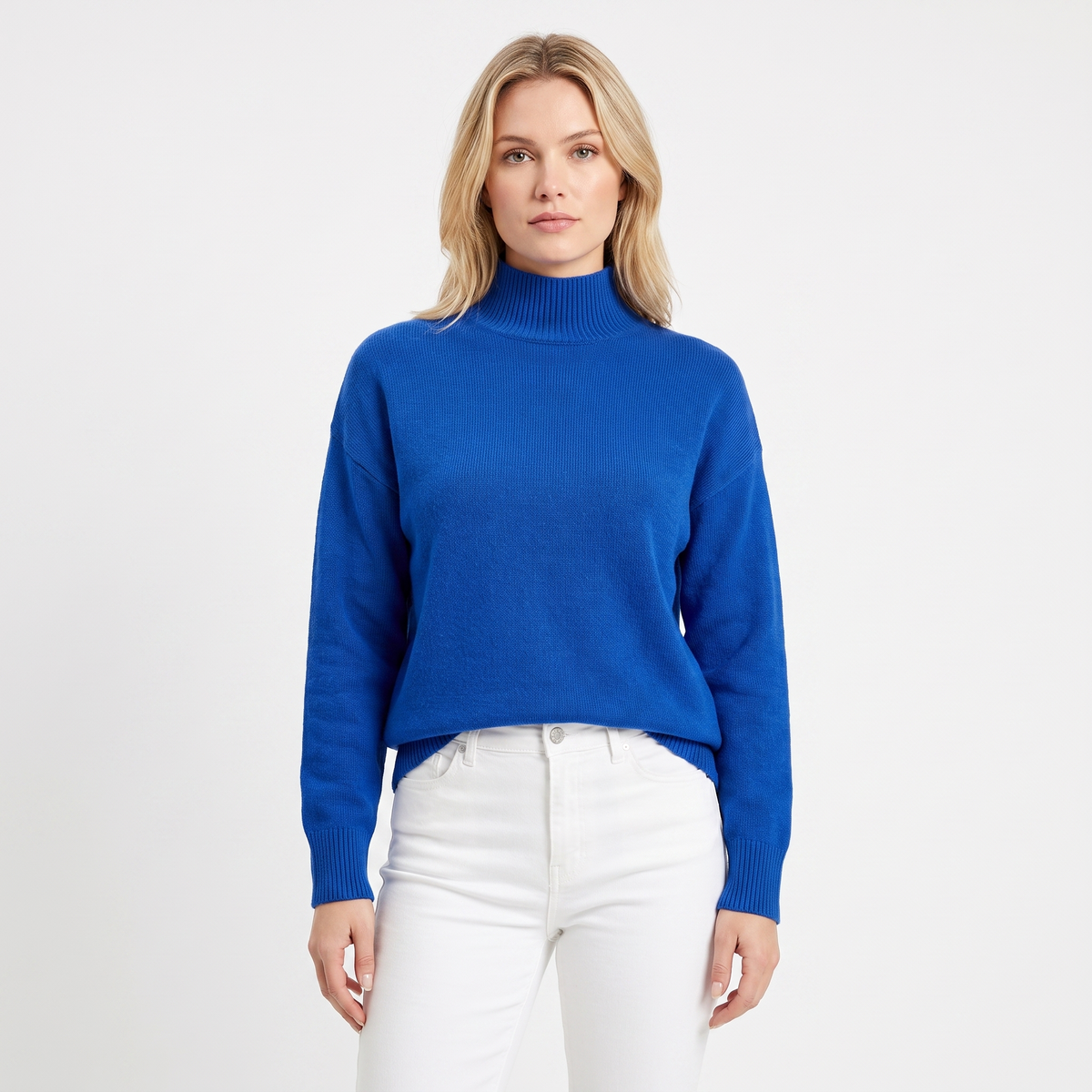 Women's Mock-Neck Winter Sweater Soft Knit Long-Sleeve Relaxed-Fit Pullover