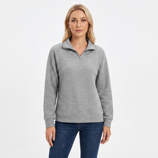 Women's Quarter-Zip Sweatshirt Textured Rib Knit Stand Collar Pullover