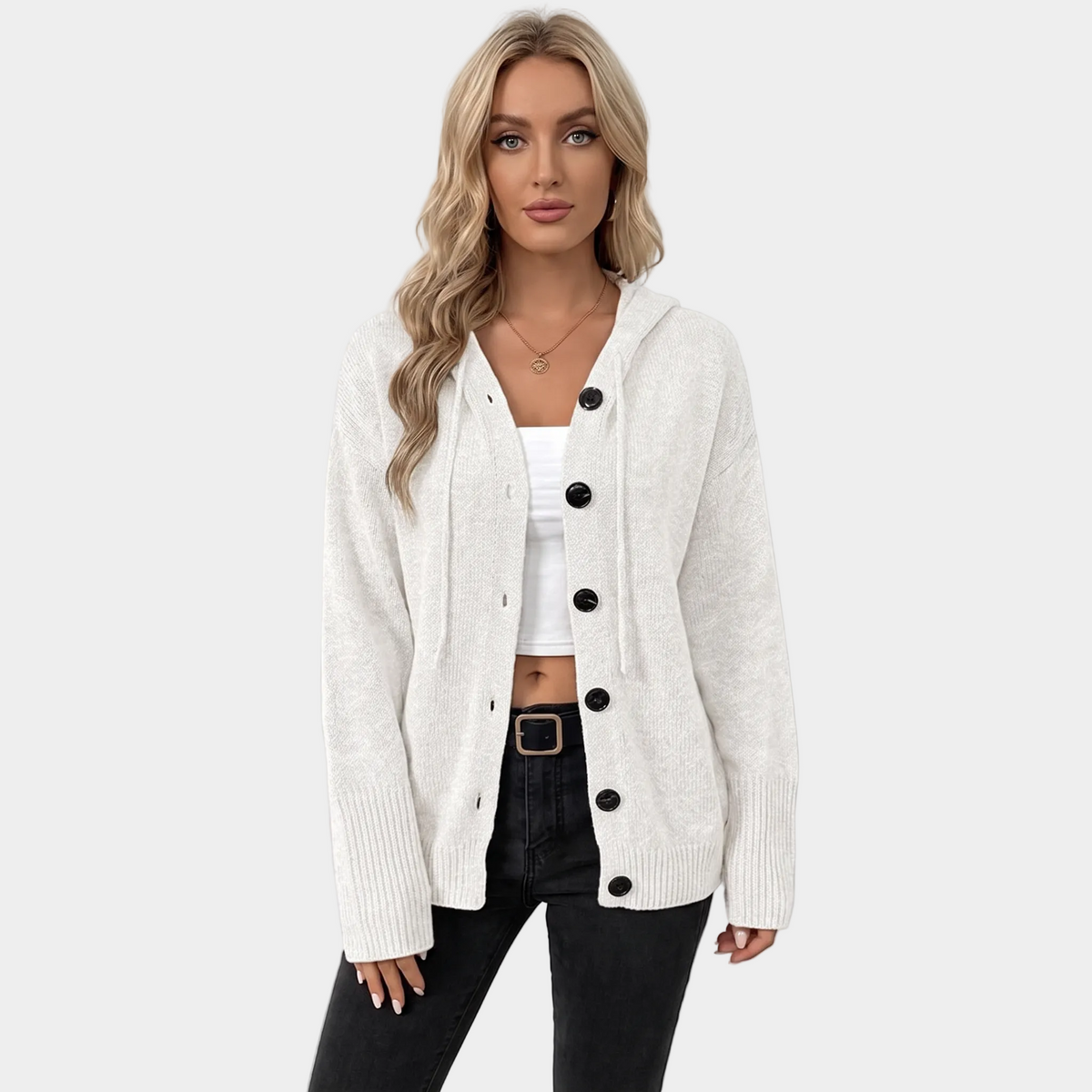 Women's Hooded Cardigan Chunky Knit Button-Front Sweater Winter Coat