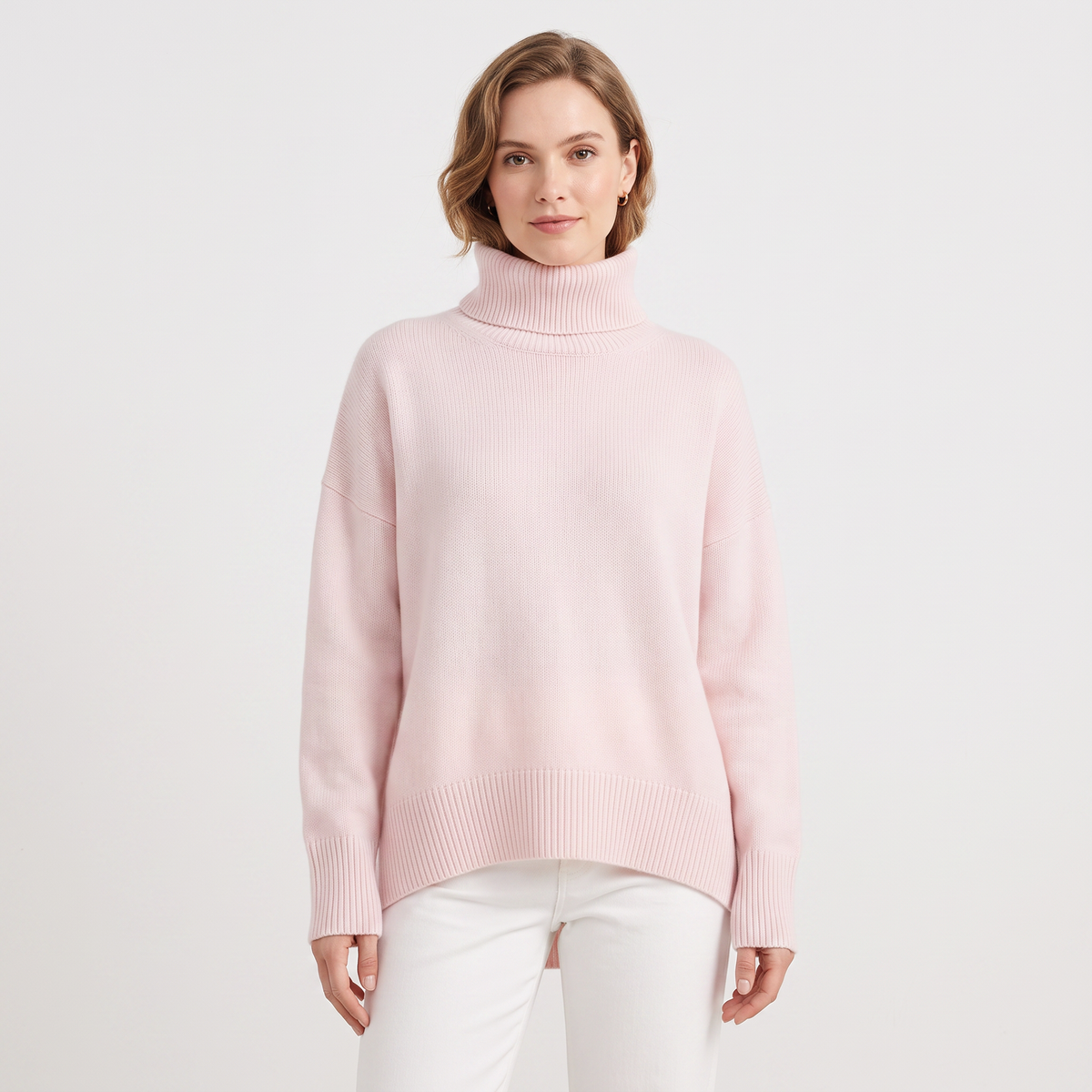 Women's Turtleneck Winter Sweater Short-Sleeve Oversized Knit Pullover