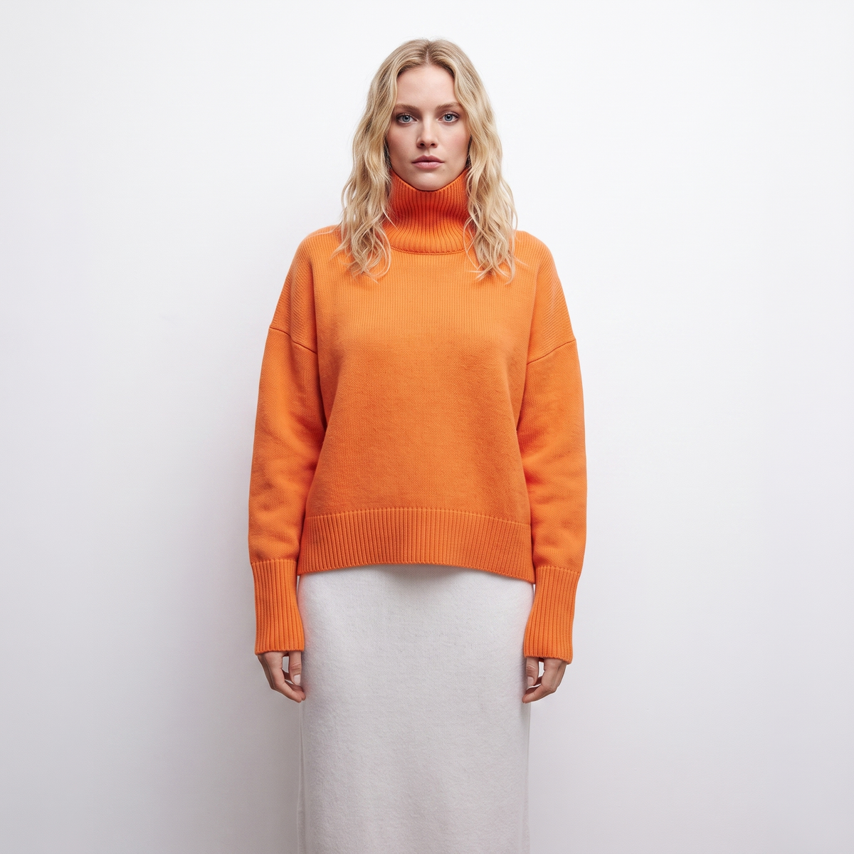 Women's Turtleneck Winter Sweater Short-Sleeve Oversized Knit Pullover