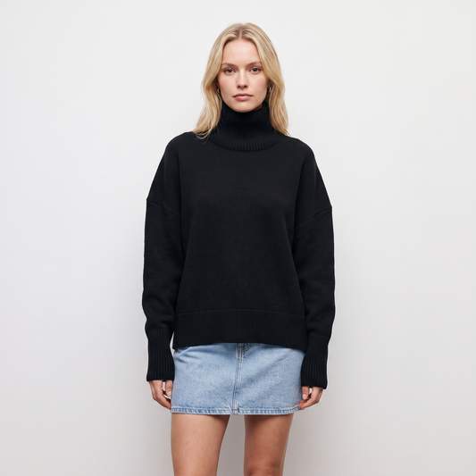 Women's Turtleneck Winter Sweater Short-Sleeve Oversized Knit Pullover