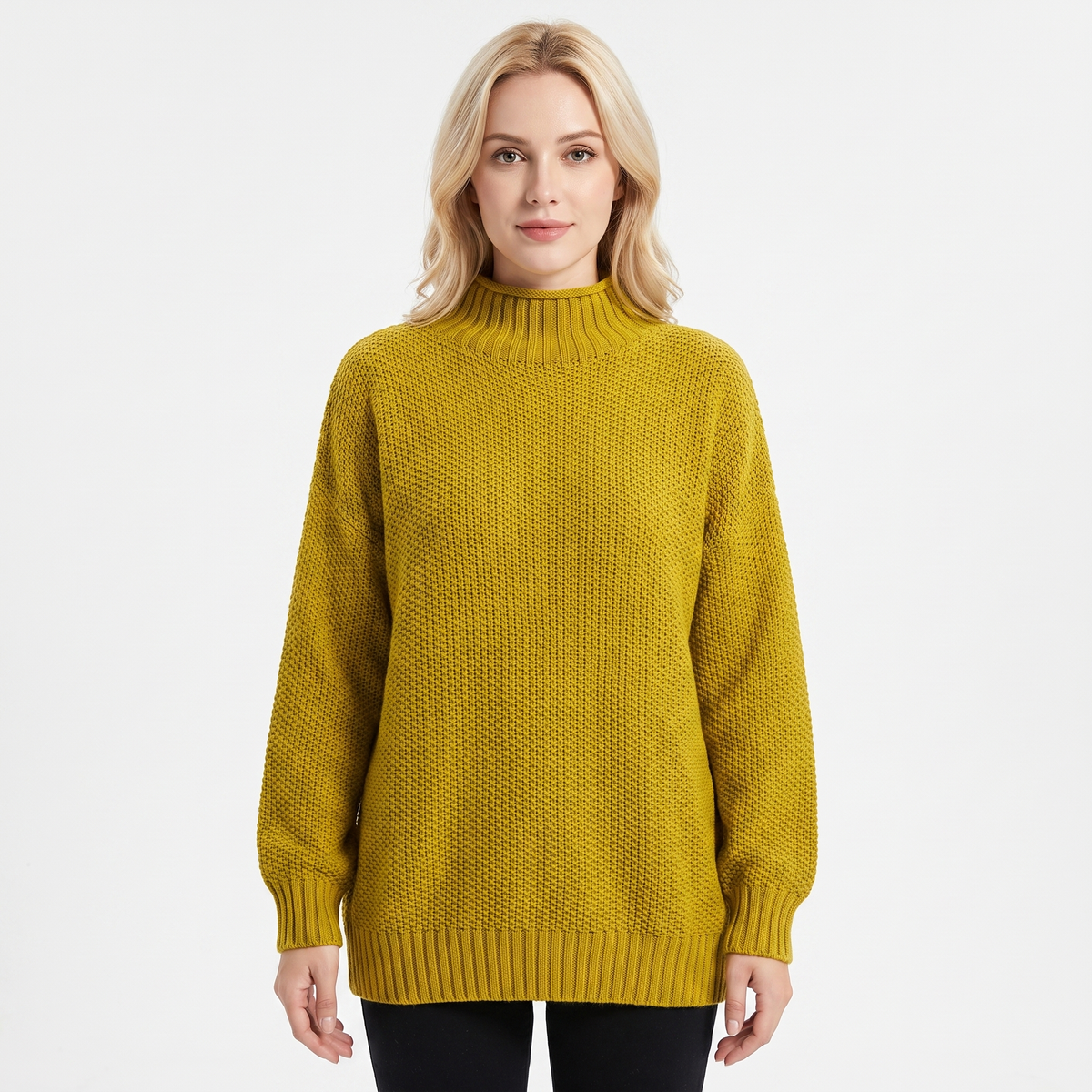 Women's Textured Knit Winter Sweater Oversized Mock-Neck Pullover