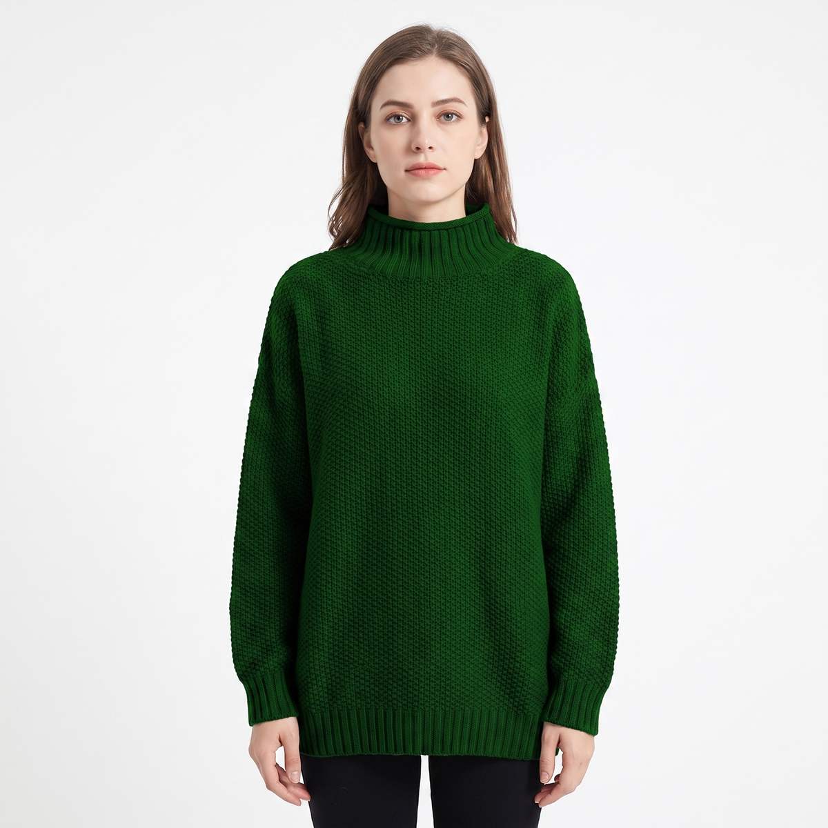 Women's Textured Knit Winter Sweater Oversized Mock-Neck Pullover