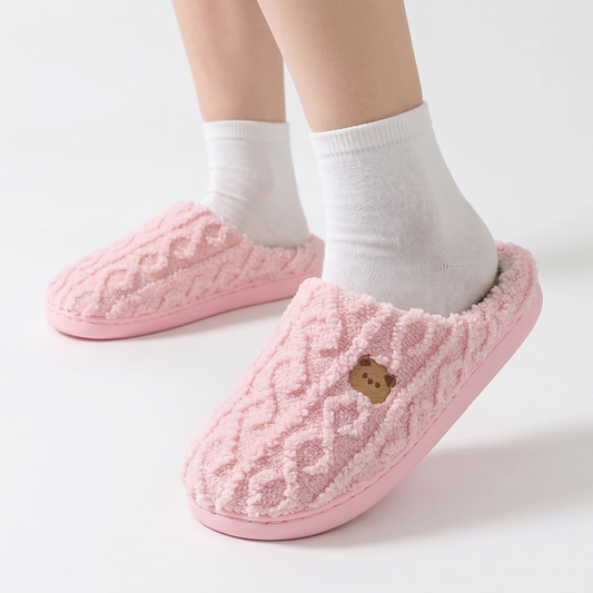 Pantofole Unisex in Maglia a Treccia Felpate Calde da Casa
