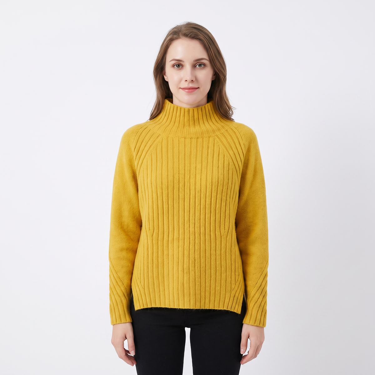 Women's Ribbed Knit Winter Sweater Mock-Neck Long-Sleeve Pullover