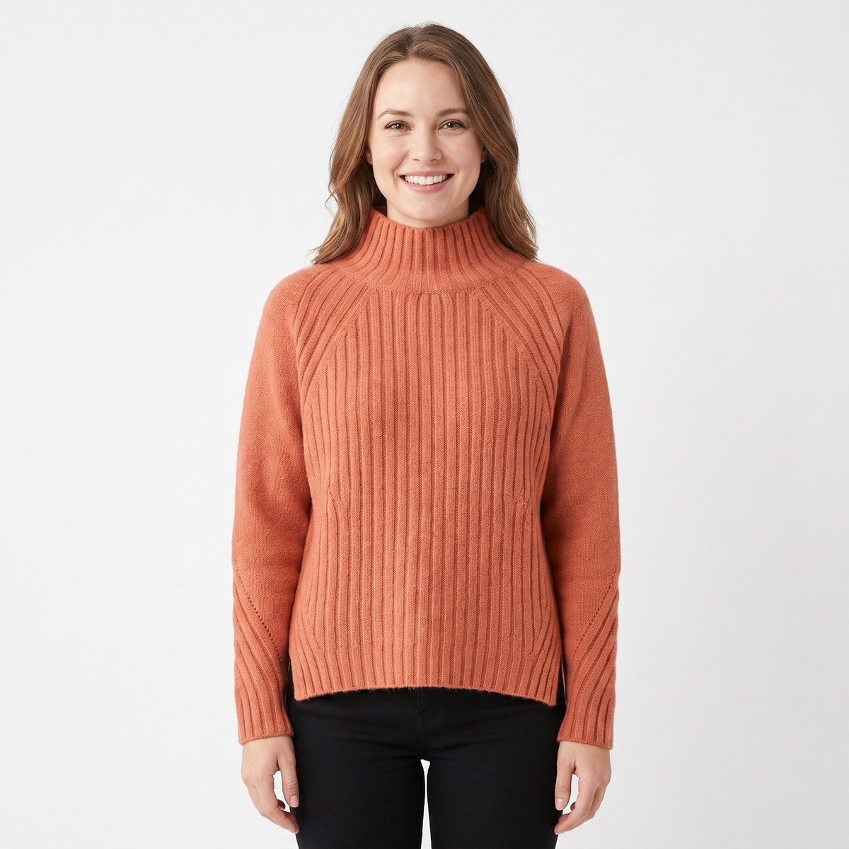 Women's Ribbed Knit Winter Sweater Mock-Neck Long-Sleeve Pullover