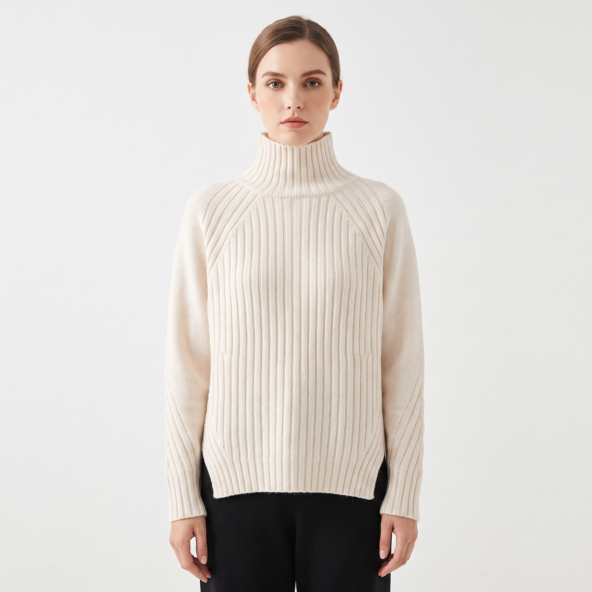 Women's Ribbed Knit Winter Sweater Mock-Neck Long-Sleeve Pullover