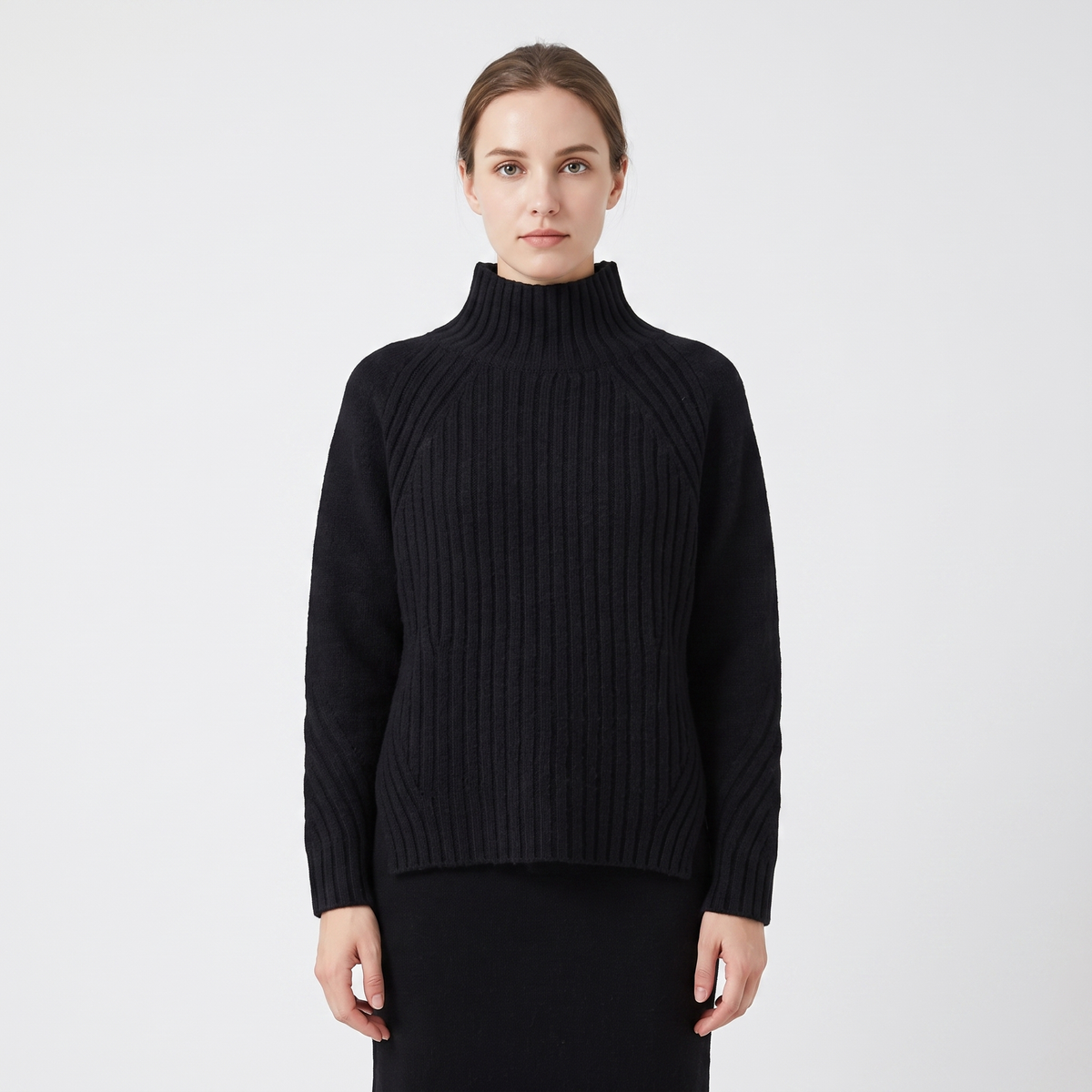 Women's Ribbed Knit Winter Sweater Mock-Neck Long-Sleeve Pullover