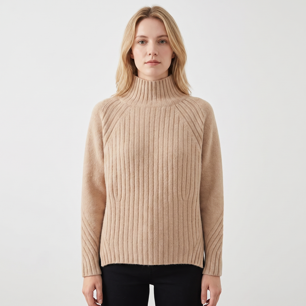 Women's Ribbed Knit Winter Sweater Mock-Neck Long-Sleeve Pullover