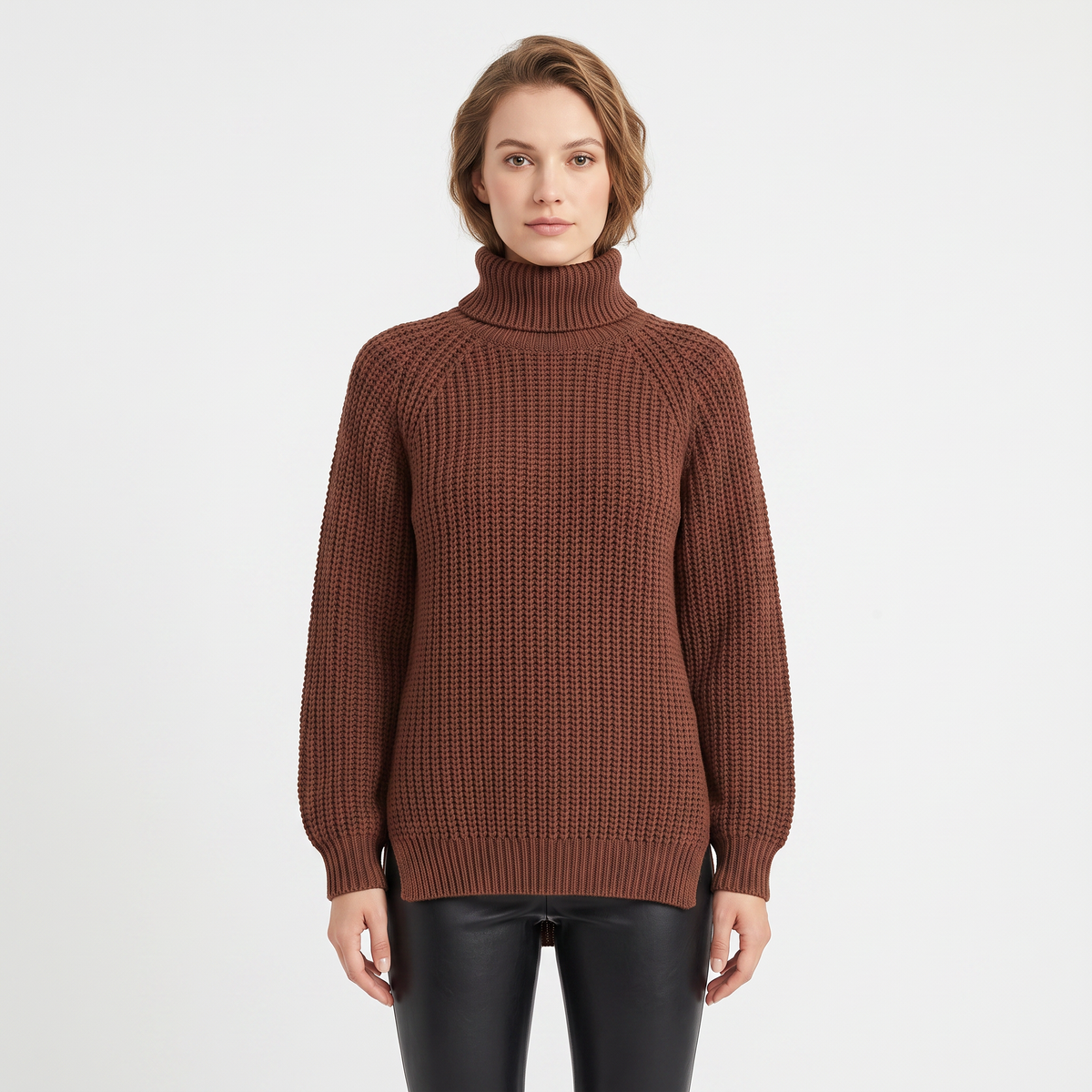 Women's Chunky Turtleneck Sweater Balloon Sleeve Ribbed Knit Pullover