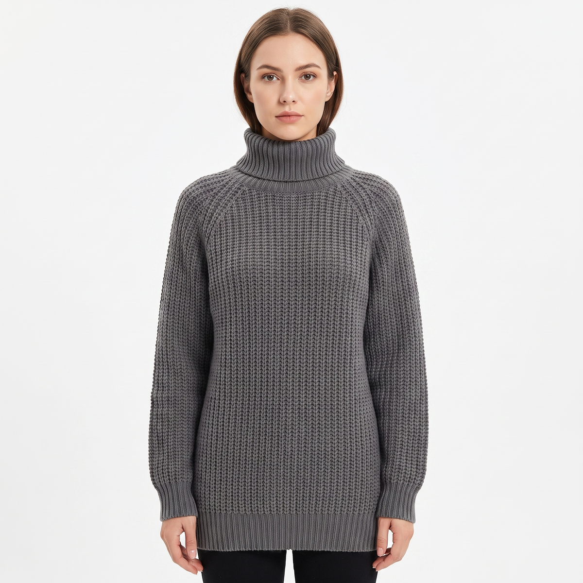 Women's Chunky Turtleneck Sweater Balloon Sleeve Ribbed Knit Pullover