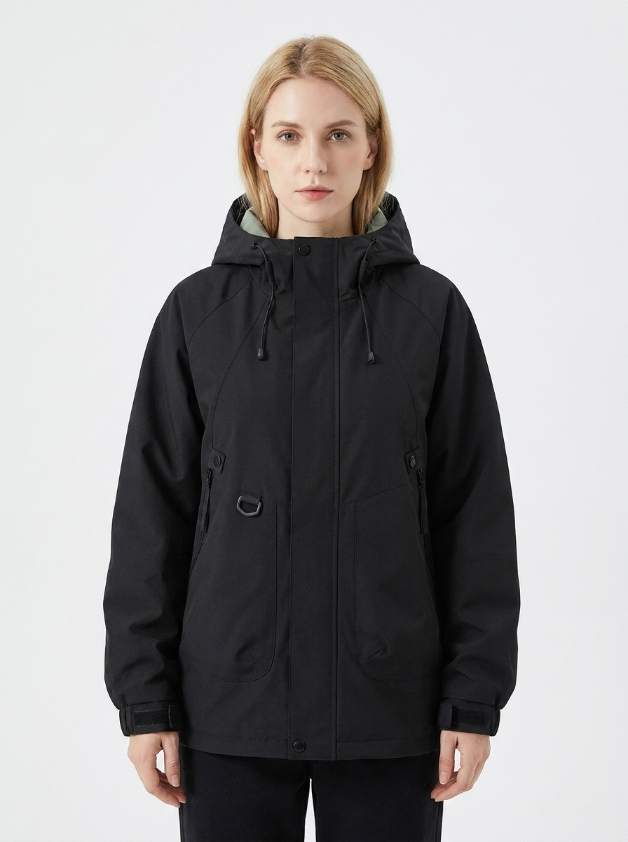 Women's Windbreaker Jacket Hooded Zip-Up Utility Outdoor Autumn Coat