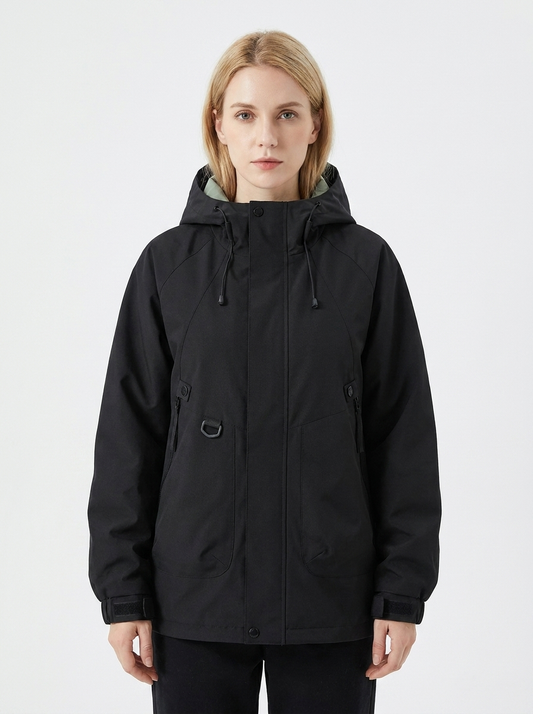Women's Windbreaker Jacket Hooded Zip-Up Utility Outdoor Autumn Coat
