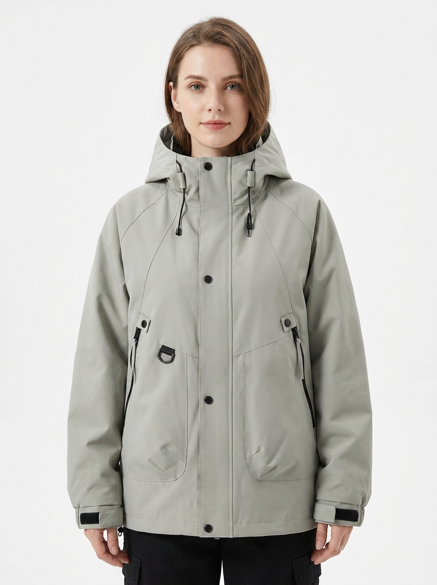Women's Windbreaker Jacket Hooded Zip-Up Utility Outdoor Autumn Coat