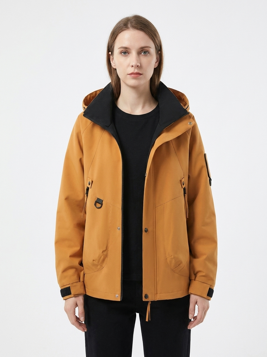 Women's Windbreaker Jacket Hooded Zip-Up Utility Outdoor Autumn Coat