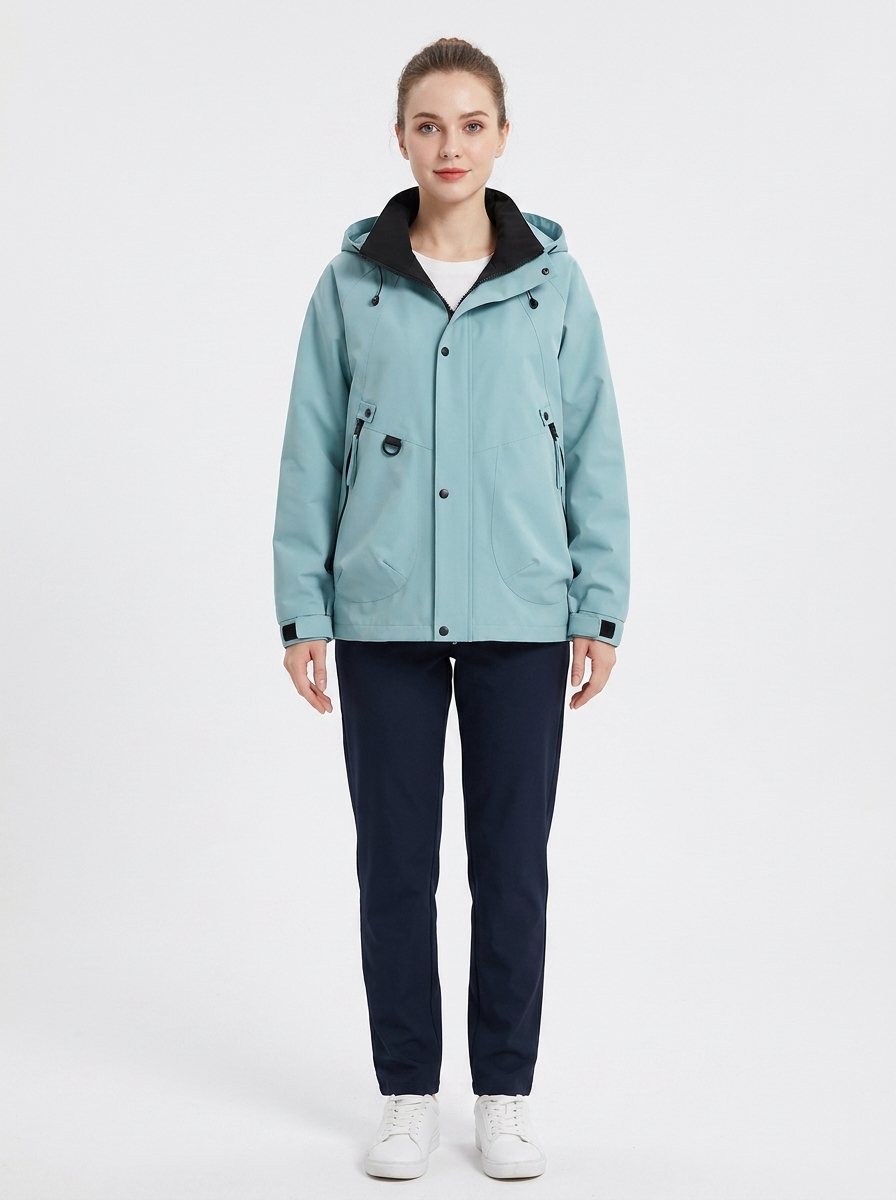 Women's Windbreaker Jacket Hooded Zip-Up Utility Outdoor Autumn Coat