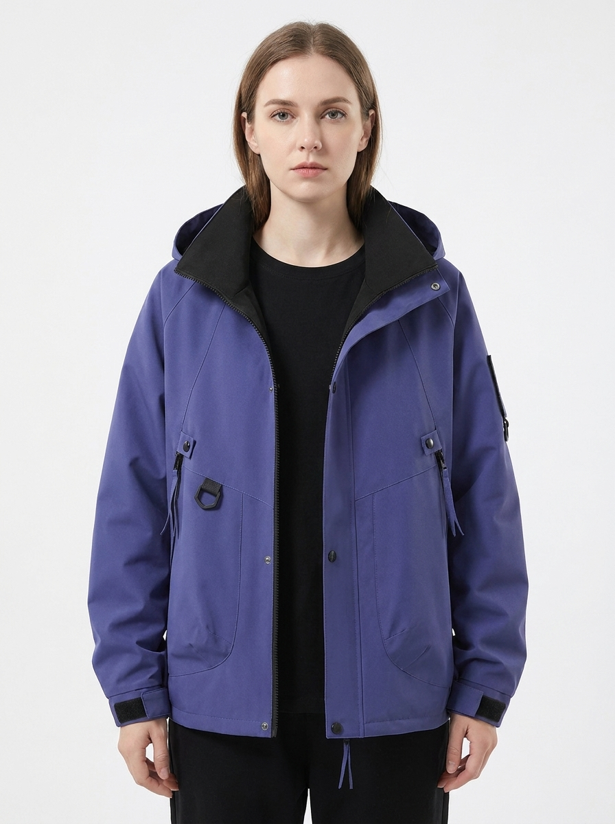 Women's Windbreaker Jacket Hooded Zip-Up Utility Outdoor Autumn Coat