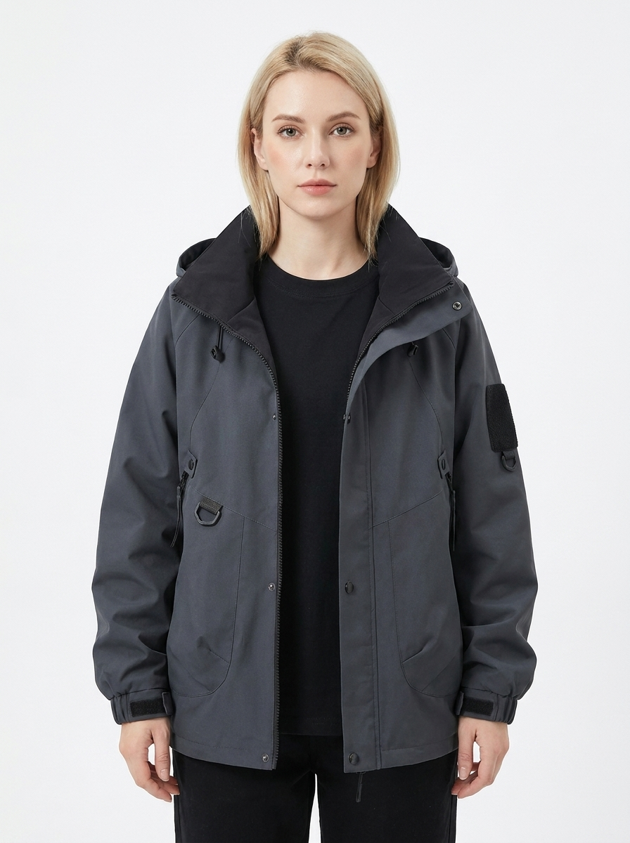 Women's Windbreaker Jacket Hooded Zip-Up Utility Outdoor Autumn Coat
