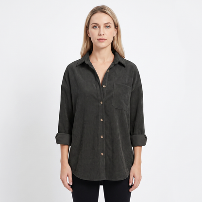 Women's Corduroy Autumn Shirt Oversized Button-Down Long-Sleeve Blouse