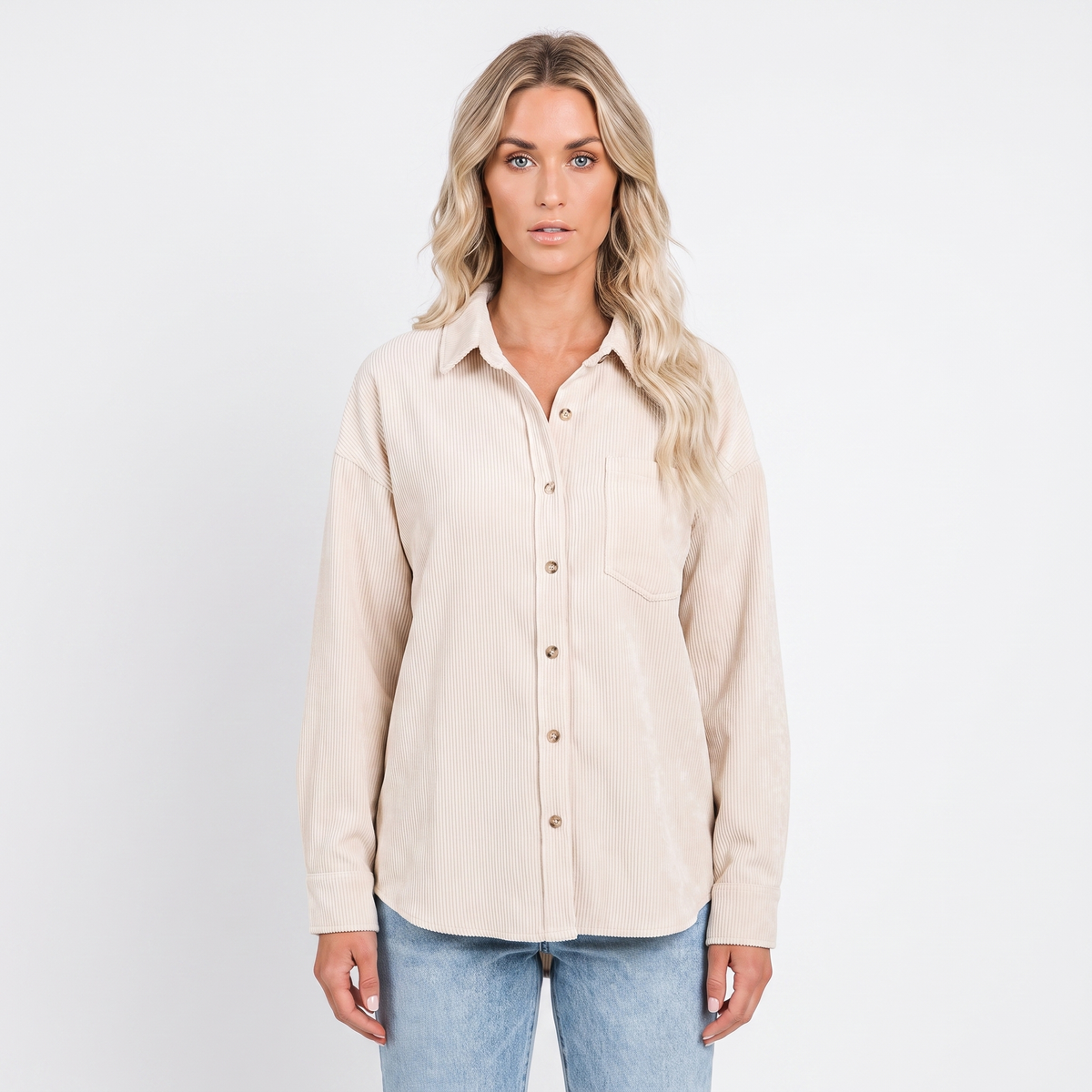 Women's Corduroy Autumn Shirt Oversized Button-Down Long-Sleeve Blouse