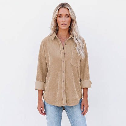 Women's Corduroy Autumn Shirt Oversized Button-Down Long-Sleeve Blouse