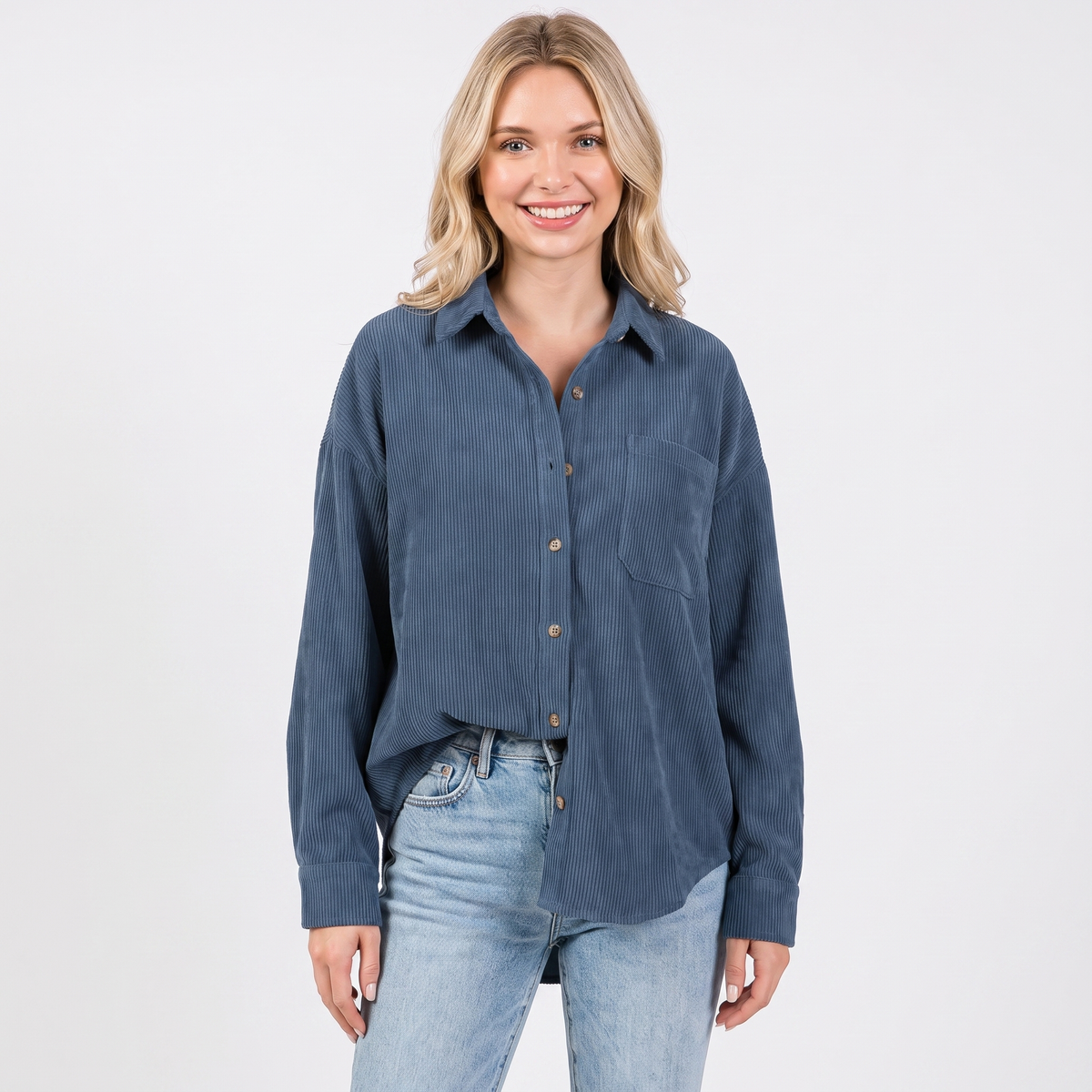 Women's Corduroy Autumn Shirt Oversized Button-Down Long-Sleeve Blouse