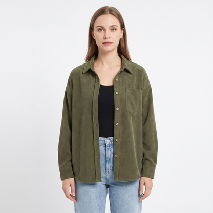 Women's Corduroy Autumn Shirt Oversized Button-Down Long-Sleeve Blouse