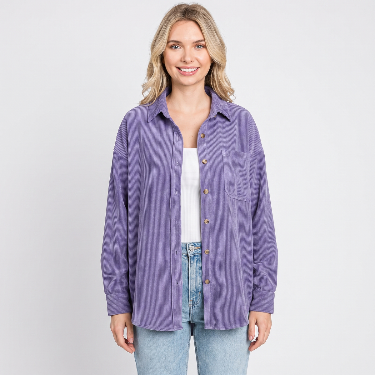 Women's Corduroy Autumn Shirt Oversized Button-Down Long-Sleeve Blouse