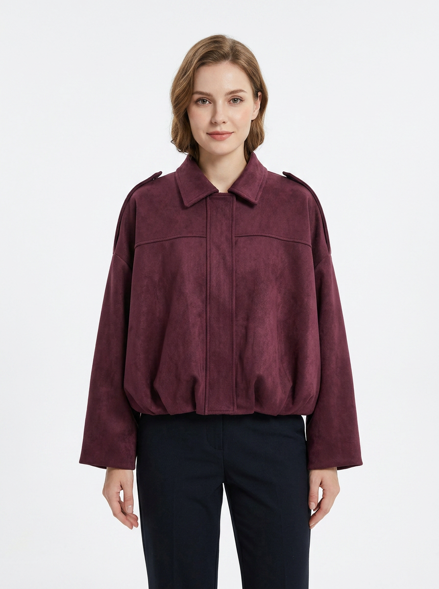 Women's Oversized Bomber Autumn Jacket Balloon Sleeve Cropped Zip-Up