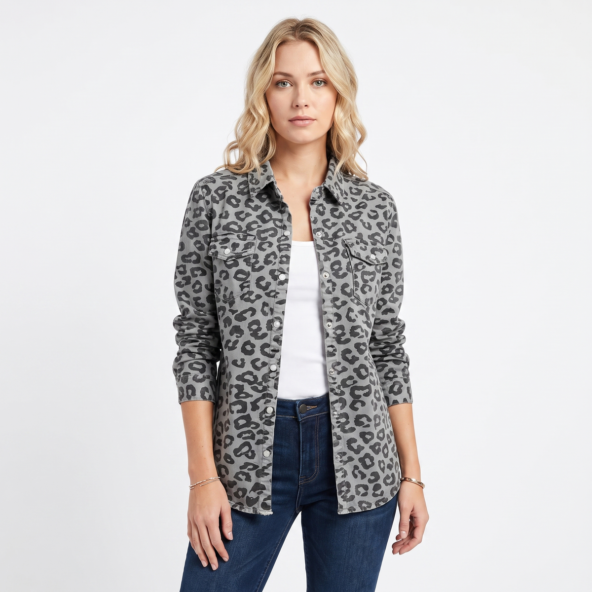 Women's Snap Button Autumn Shirt Twill Utility Long-Sleeve Blouse