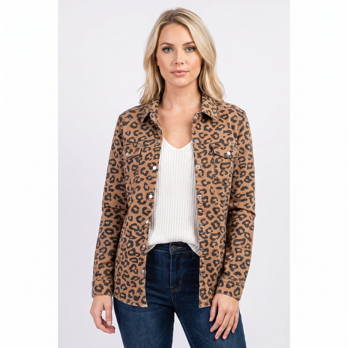 Women's Snap Button Autumn Shirt Twill Utility Long-Sleeve Blouse