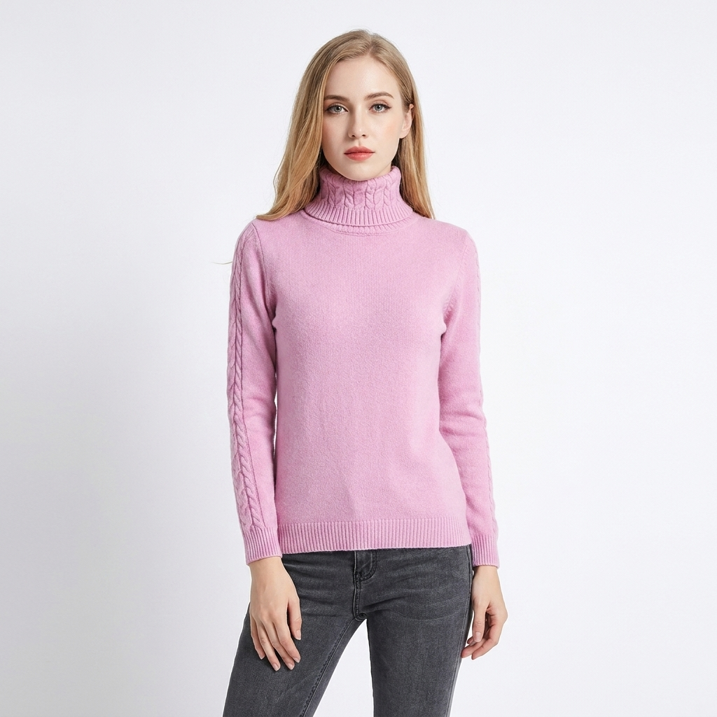 Women's Turtleneck Winter Sweater Cable Knit Long-Sleeve Slim-Fit