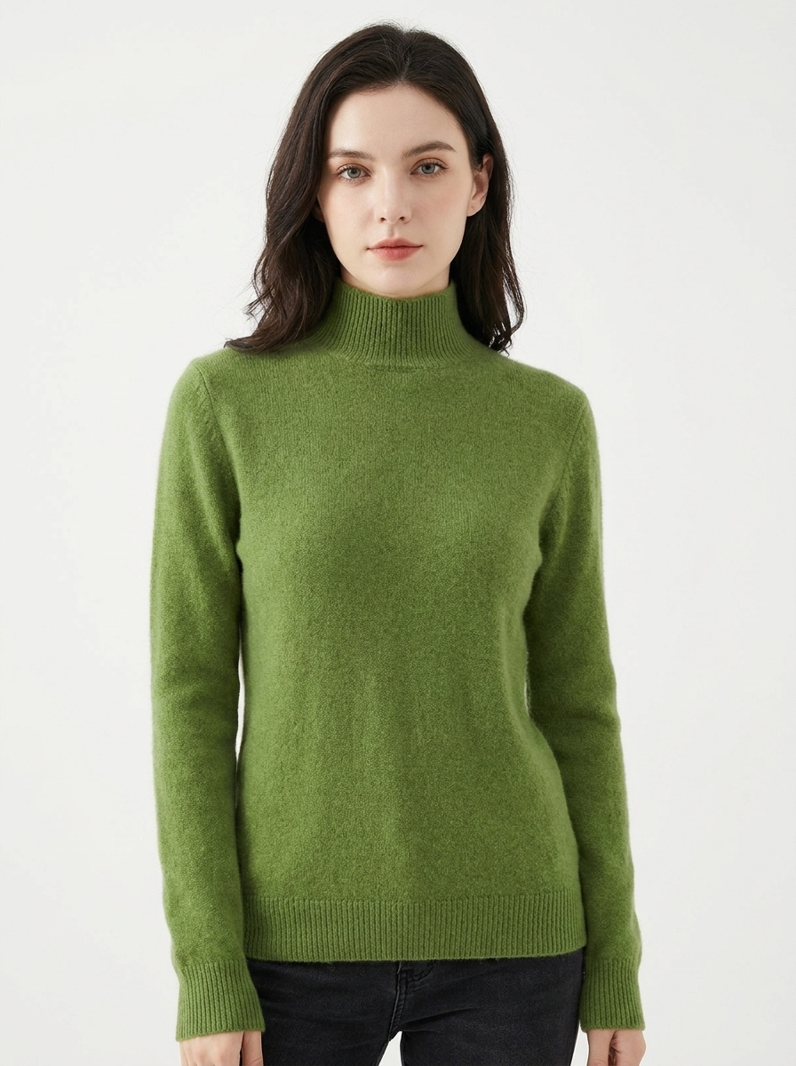 Women's Cashmere Mock-Neck Winter Sweater Slim-Fit Knit Pullover