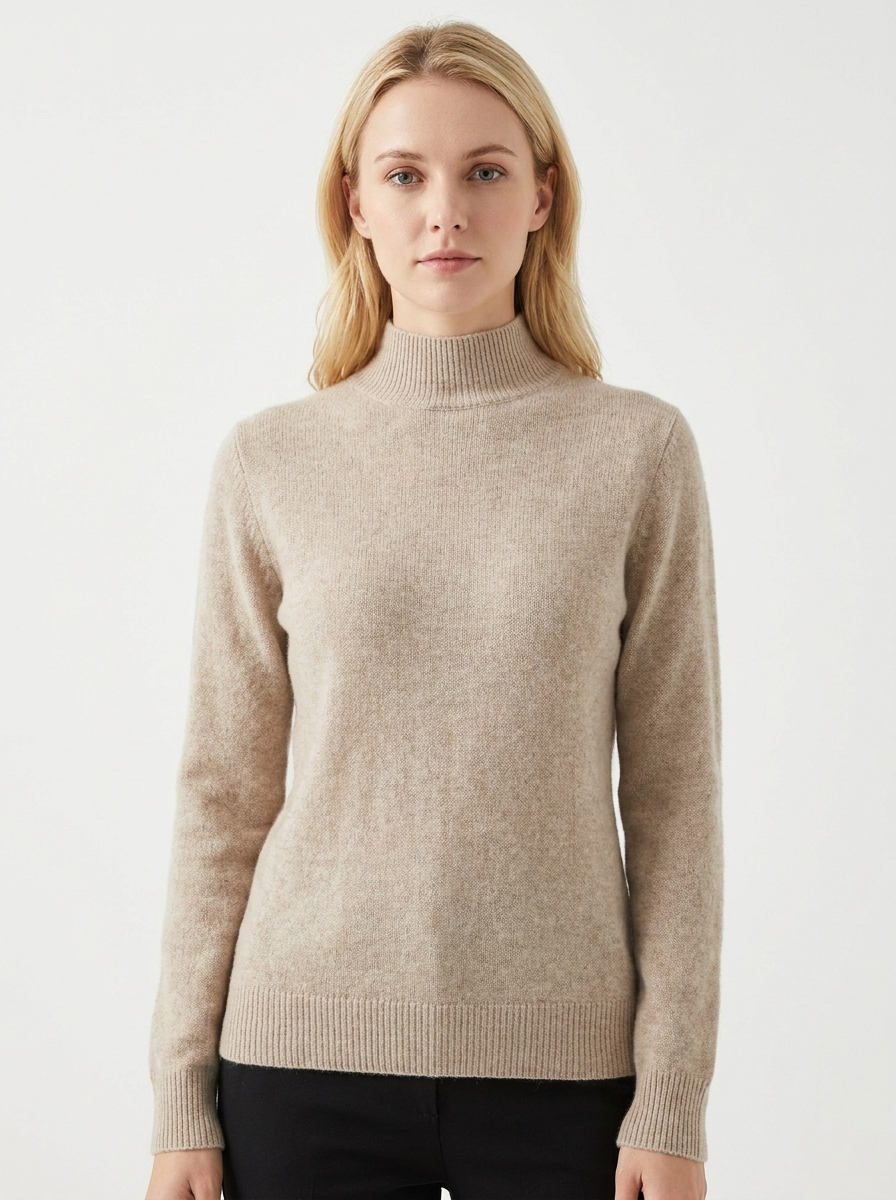 Women's Cashmere Mock-Neck Winter Sweater Slim-Fit Knit Pullover