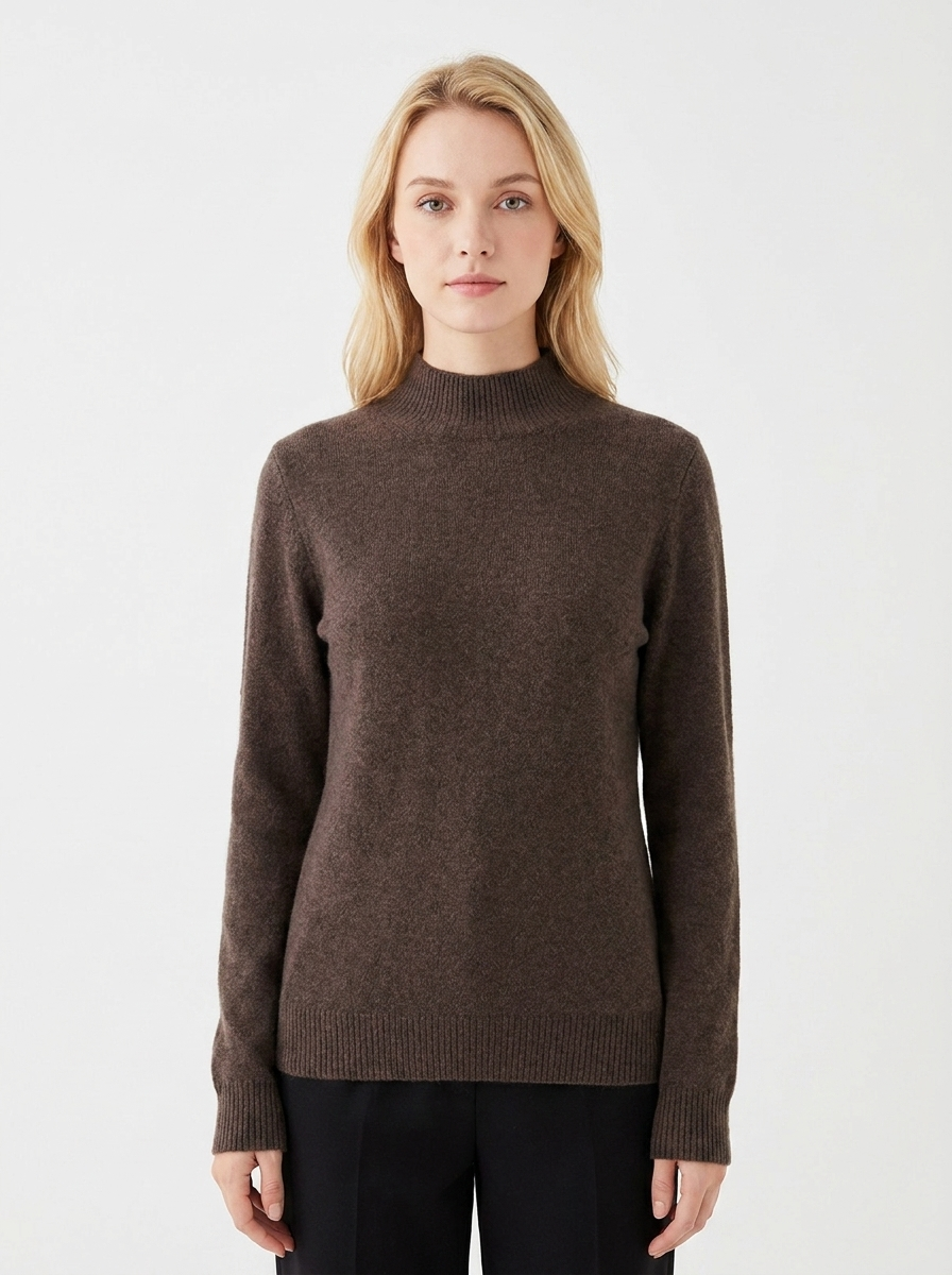 Women's Cashmere Mock-Neck Winter Sweater Slim-Fit Knit Pullover