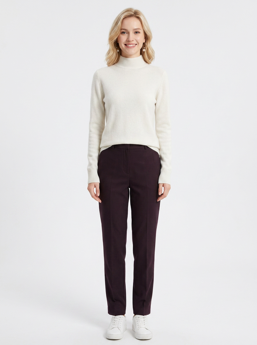 Women's Cashmere Mock-Neck Winter Sweater Slim-Fit Knit Pullover