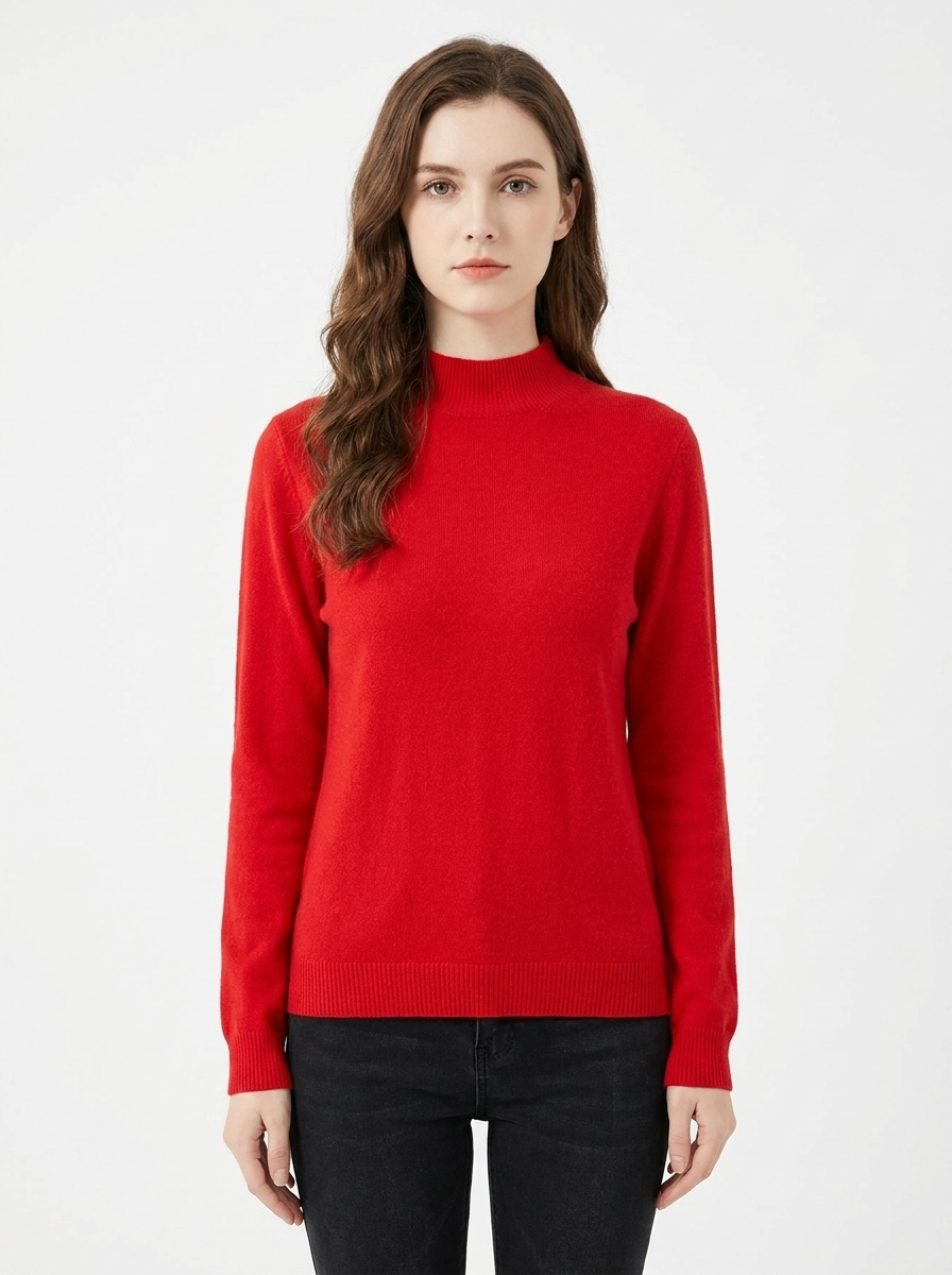 Women's Cashmere Mock-Neck Winter Sweater Slim-Fit Knit Pullover